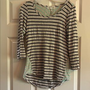 Pink Rose Black and White Asymmetrical 3/4 Sleeve Blouse